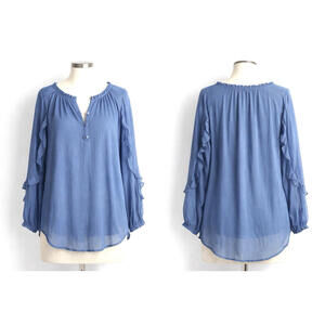 Y2K VTG LC Lauren Conrad Women’s Size Large Blue Sheer Peasant Blouse Boho Ruffl